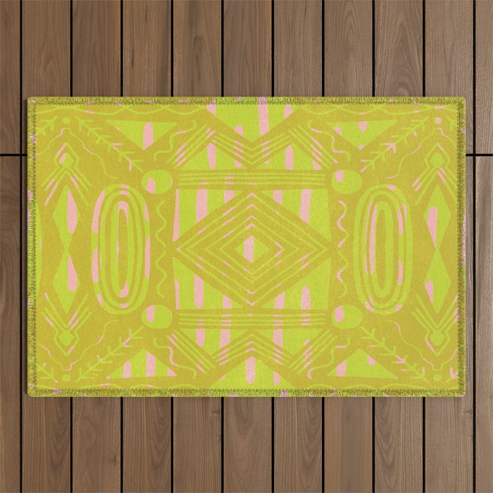 vintage kantha: chartreuse Outdoor Rug Gallery Image 1