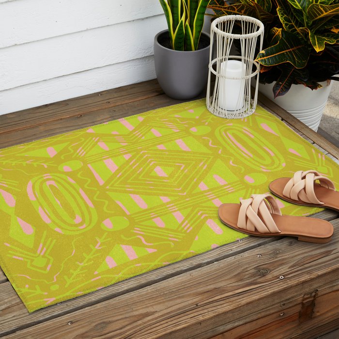 vintage kantha: chartreuse Outdoor Rug Gallery Image 2