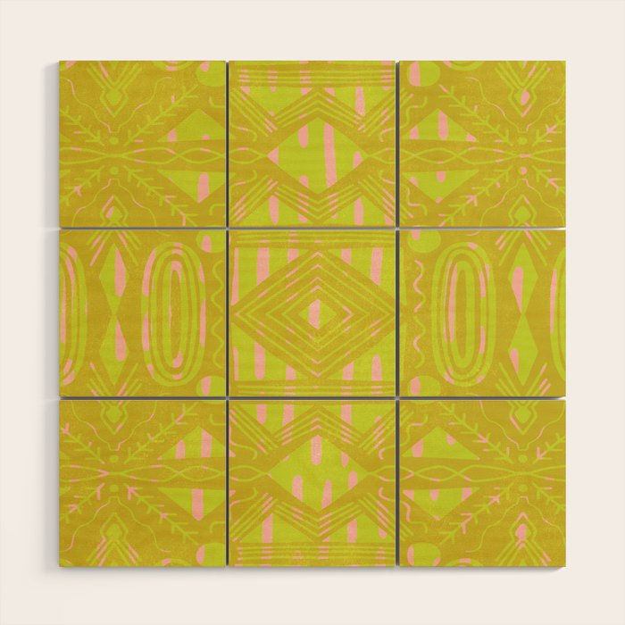 vintage kantha: chartreuse Wood Wall Art Gallery Image 1