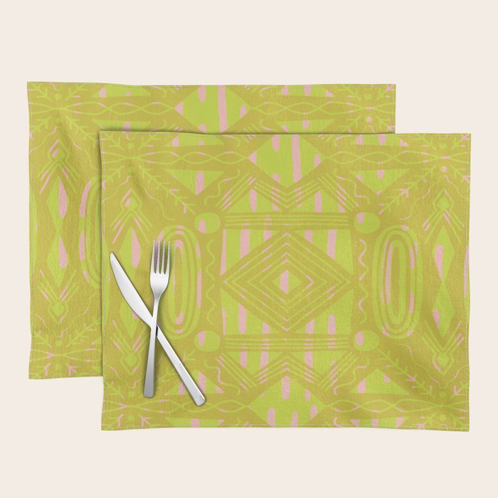 vintage kantha: chartreuse Placemat Gallery Image 1