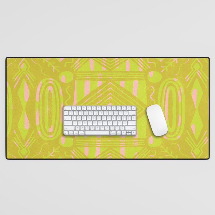 vintage kantha: chartreuse Desk Mat Gallery Image 1