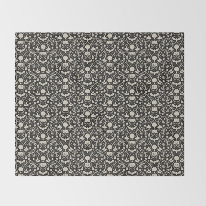 Spooky Things Two Tone - Black Beige Throw Blanket Gallery Image 2