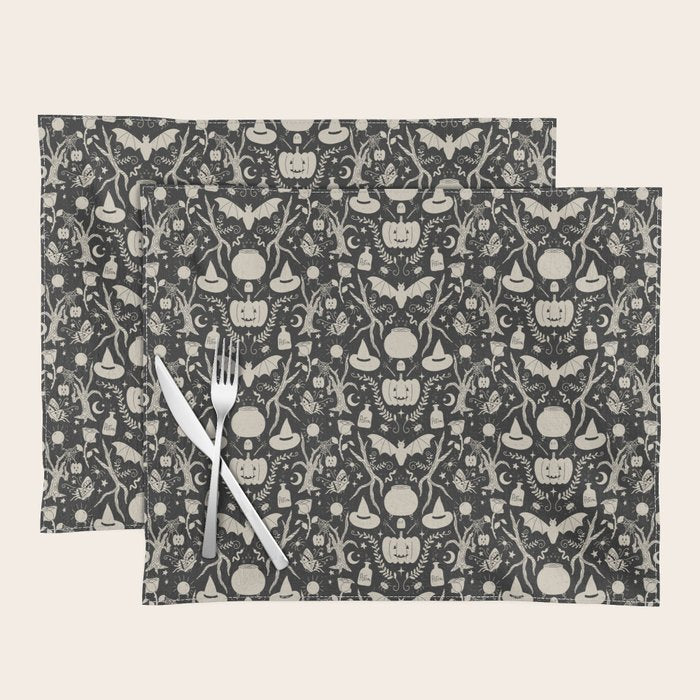 Spooky Things Two Tone - Black Beige Placemat Gallery Image 1