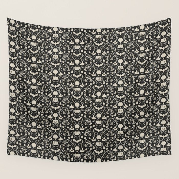 Spooky Things Two Tone - Black Beige Wall Tapestry Gallery Image 4