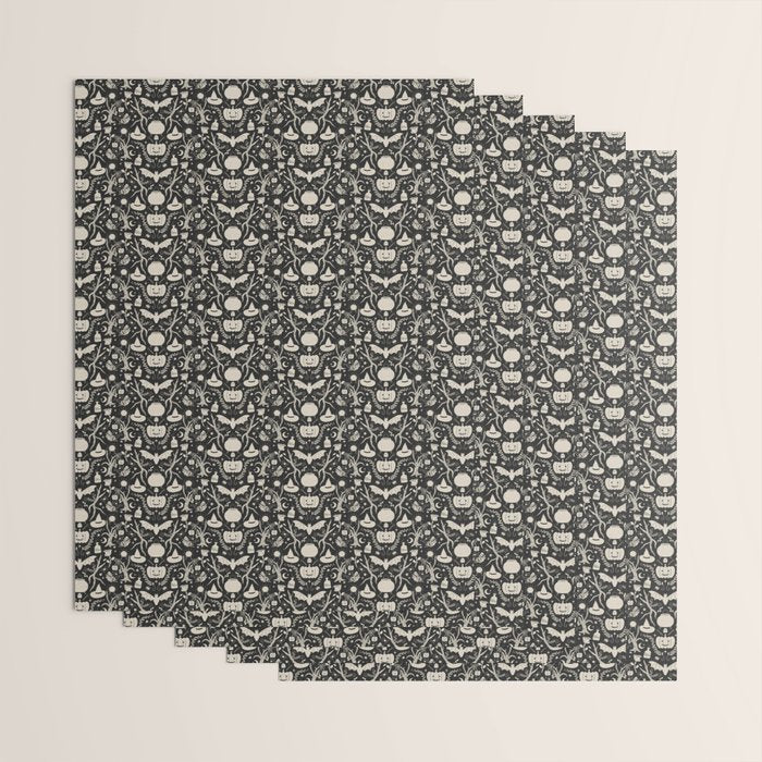 Spooky Things Two Tone - Black Beige Wrapping Paper Gallery Image 3