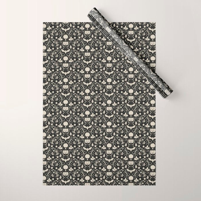 Spooky Things Two Tone - Black Beige Wrapping Paper Gallery Image 1