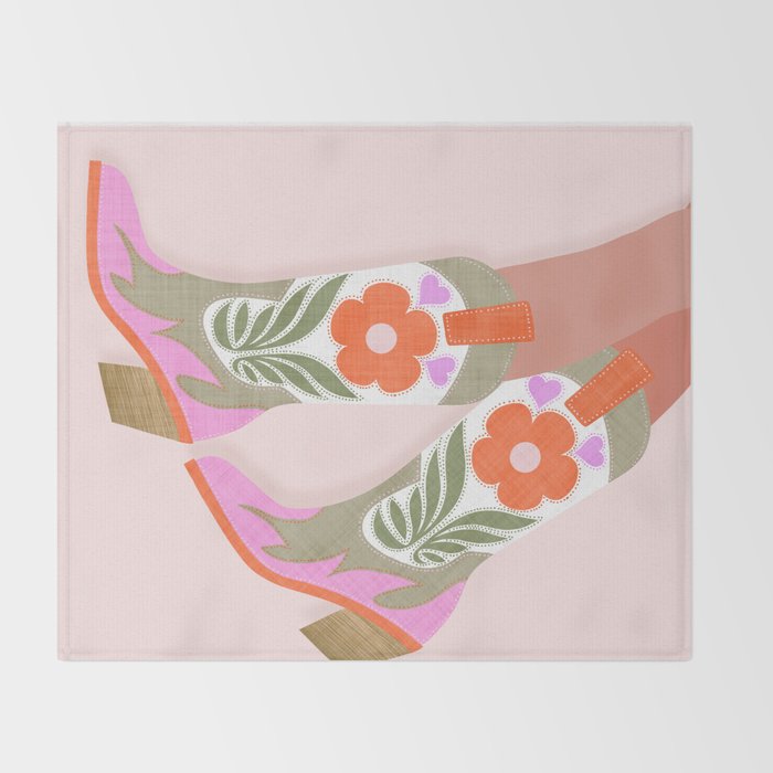 Cowgirl boots Howdy on soft pink Throw Blanket Gallery Image 2