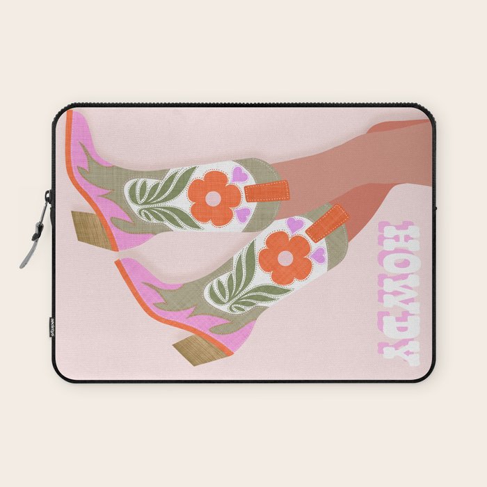 Cowgirl boots Howdy on soft pink Laptop Sleeve Gallery Image 1