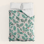 Festive Holly Leaves and Berries Christmas Pattern Comforter Gallery Image 6