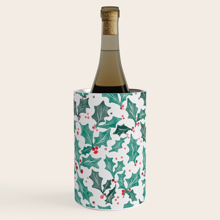 Festive Holly Leaves and Berries Christmas Pattern Wine Chiller Gallery Image 2