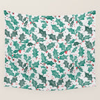 Festive Holly Leaves and Berries Christmas Pattern Wall Tapestry Gallery Image 4