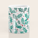 Festive Holly Leaves and Berries Christmas Pattern Coffee Mug Gallery Image 4