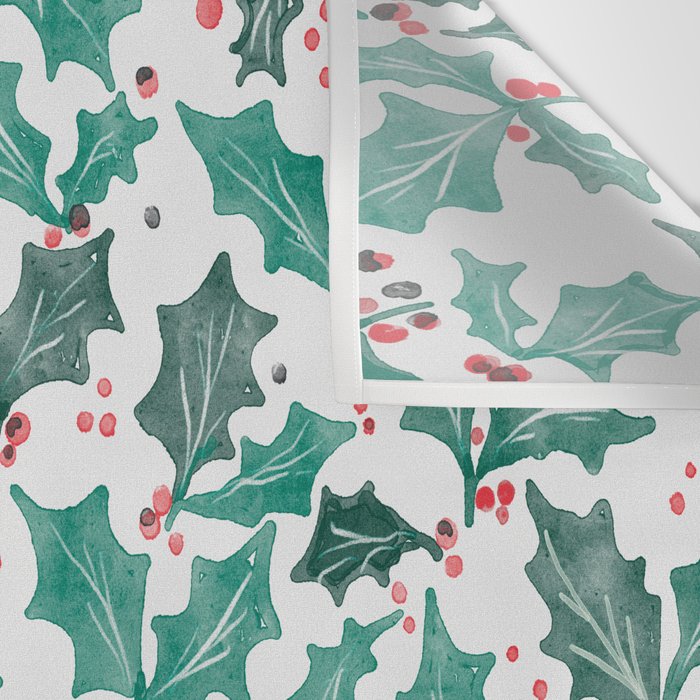 Festive Holly Leaves and Berries Christmas Pattern Wall Tapestry Gallery Image 3