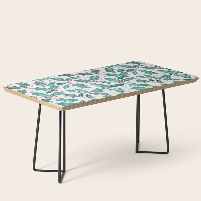 Festive Holly Leaves and Berries Christmas Pattern Coffee Table Gallery Image 1