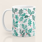 Festive Holly Leaves and Berries Christmas Pattern Coffee Mug Gallery Image 3