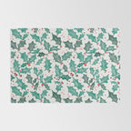 Festive Holly Leaves and Berries Christmas Pattern Rug Gallery Image 2