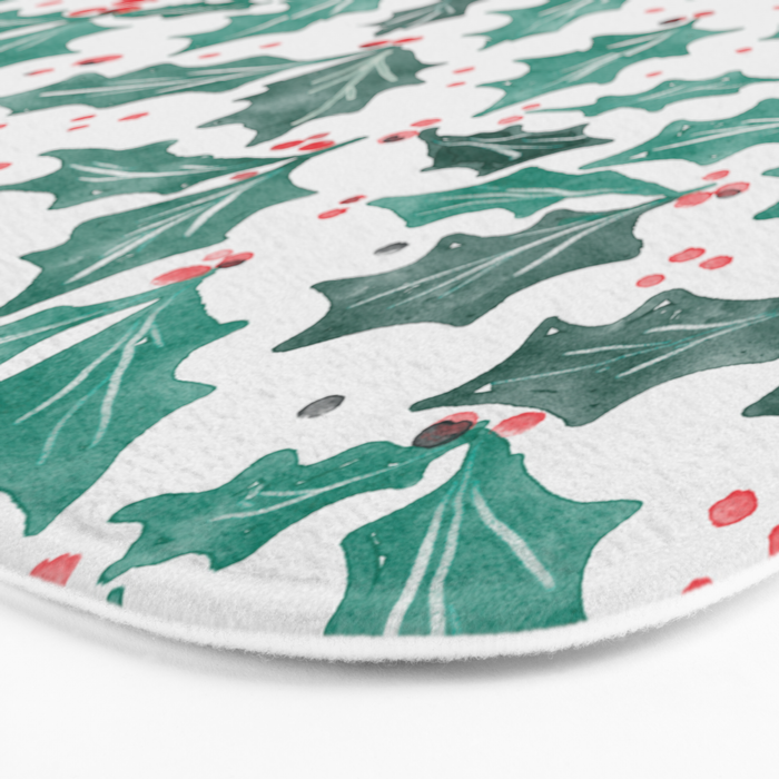 Festive Holly Leaves and Berries Christmas Pattern Bath Mat Gallery Image 3