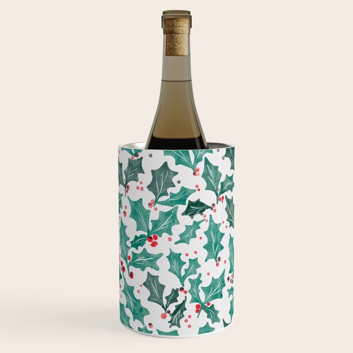 Festive Holly Leaves and Berries Christmas Pattern Wine Chiller Gallery Image 3