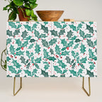 Festive Holly Leaves and Berries Christmas Pattern Credenza Gallery Image 1