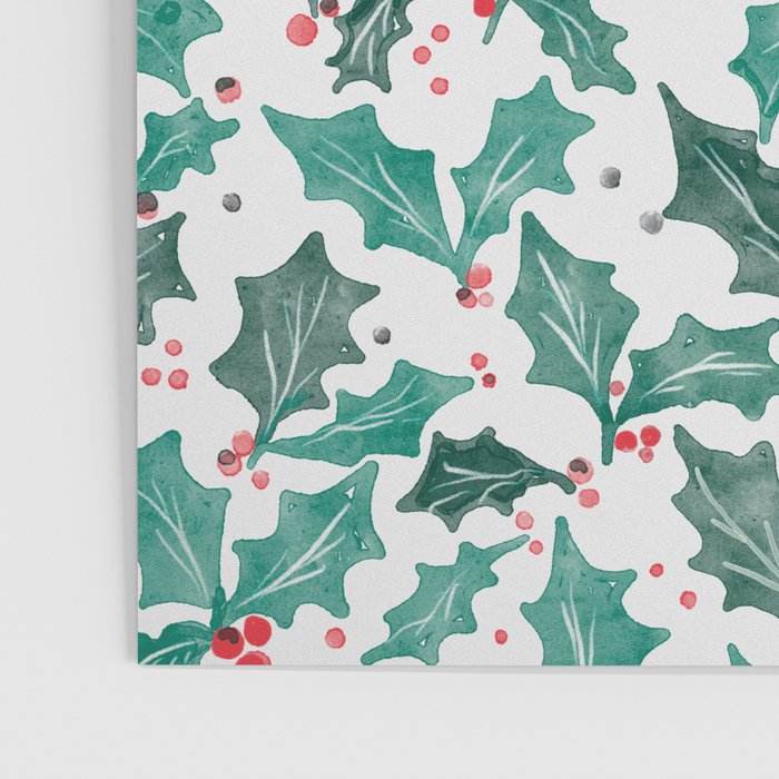 Festive Holly Leaves and Berries Christmas Pattern Poster Gallery Image 3
