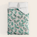 Festive Holly Leaves and Berries Christmas Pattern Duvet Cover Gallery Image 6