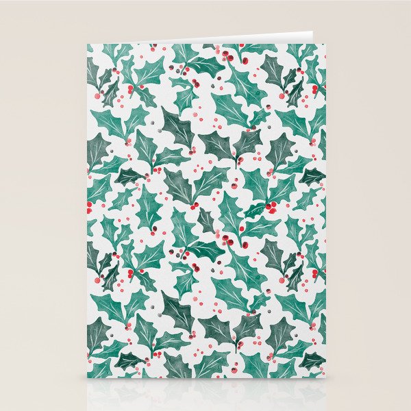Festive Holly Leaves and Berries Christmas Pattern Stationery Card Gallery Image 2