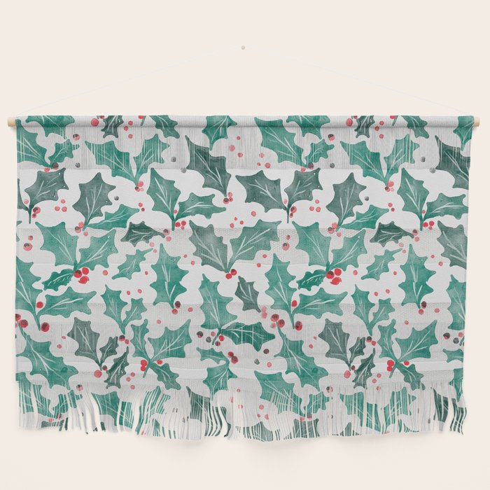 Festive Holly Leaves and Berries Christmas Pattern Wall Hanging Gallery Image 1