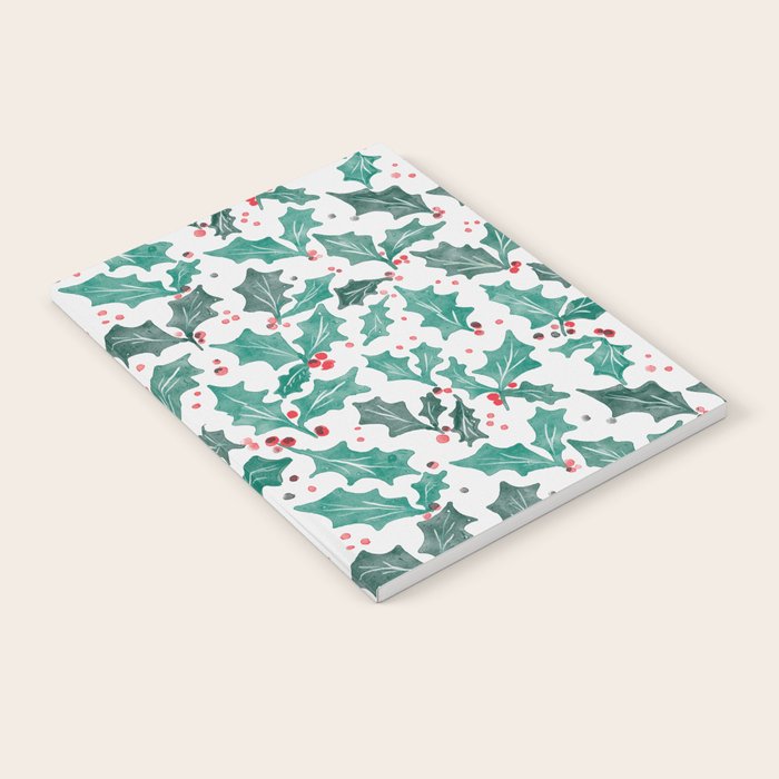 Festive Holly Leaves and Berries Christmas Pattern Notebook Gallery Image 2