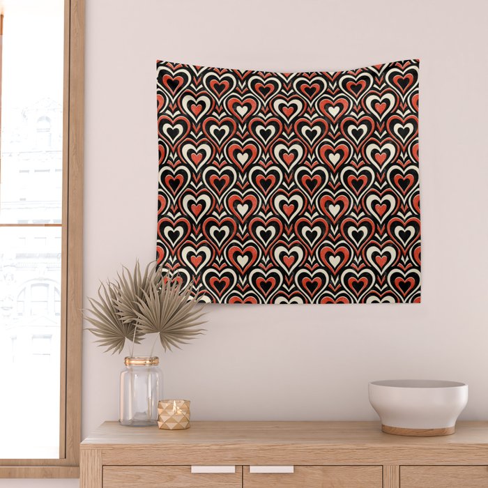 Sweethearts - red, black, and cream Wall Tapestry Gallery Image 2