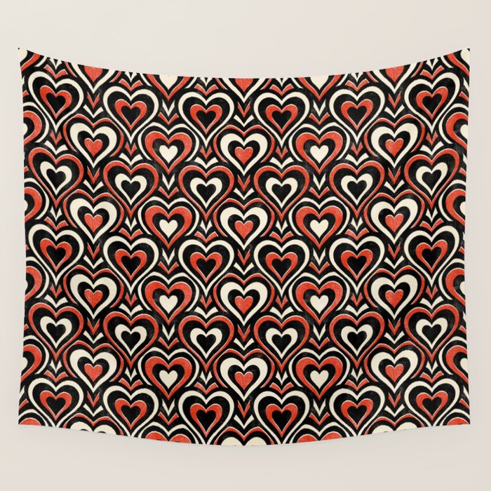 Sweethearts - red, black, and cream Wall Tapestry Gallery Image 1