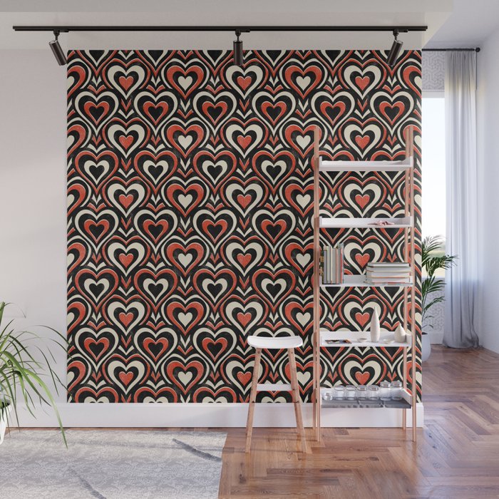 Sweethearts - red, black, and cream Wall Mural Gallery Image 1