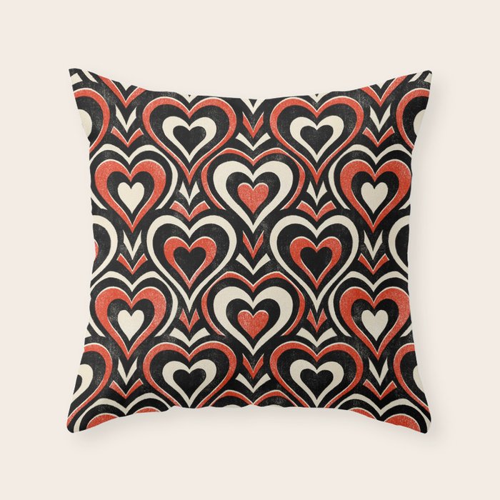 Sweethearts - red, black, and cream Throw Pillow Gallery Image 1