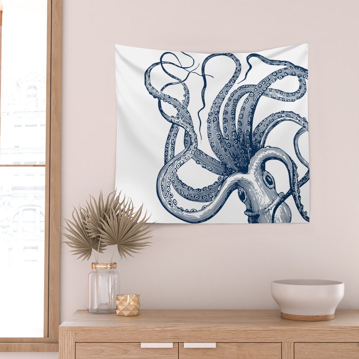 Octopus Navy Wall Tapestry Gallery Image 2