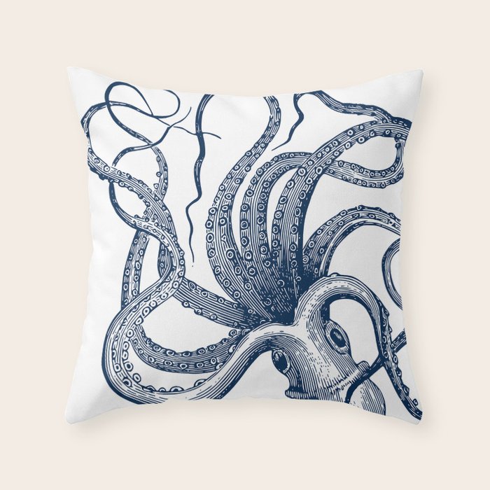 Octopus Navy Throw Pillow Gallery Image 6