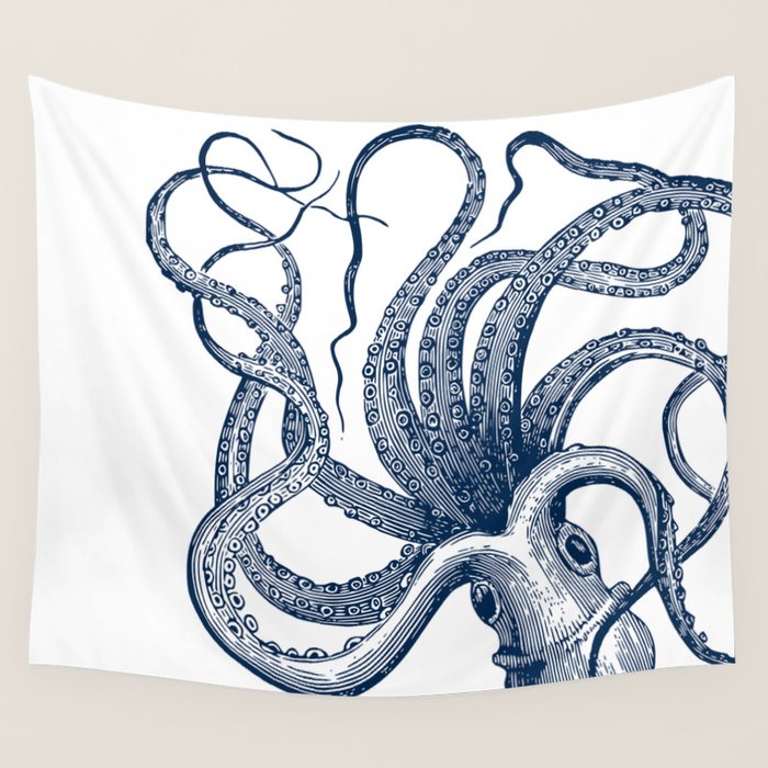 Octopus Navy Wall Tapestry Gallery Image 1