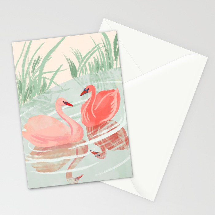Pink Swans Stationery Card Gallery Image 2
