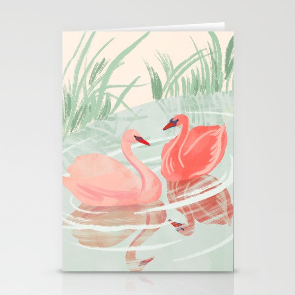 Pink Swans Stationery Card Gallery Image 1