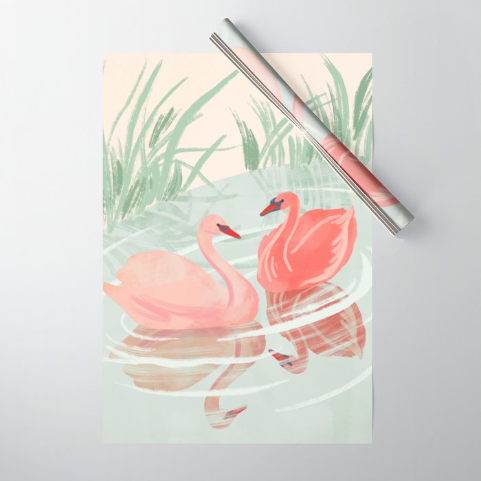 Pink Swans Wrapping Paper Gallery Image 1