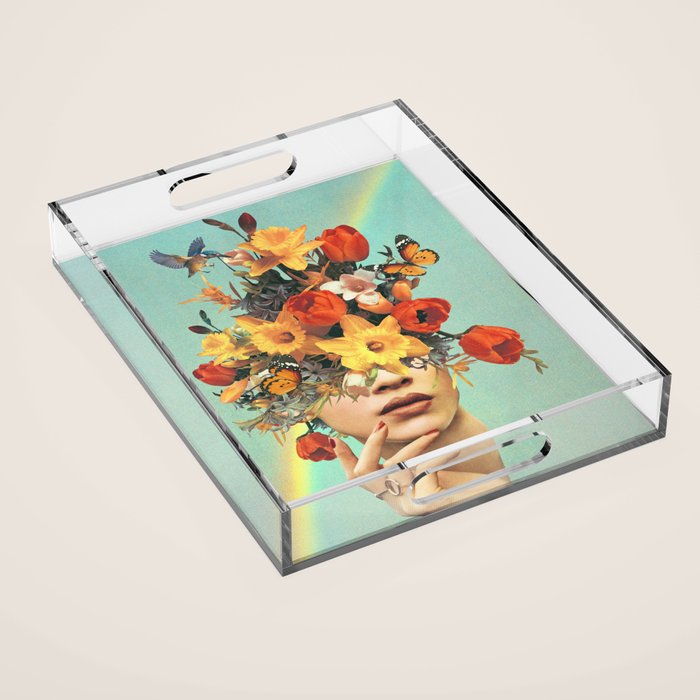 Baby's in bloom - Rainbow, flowers, birds,  butterflies Acrylic Tray Gallery Image 1
