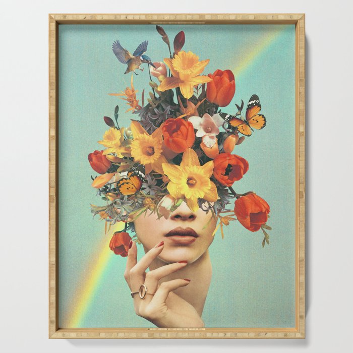 Baby's in bloom - Rainbow, flowers, birds,  butterflies Serving Tray Gallery Image 1