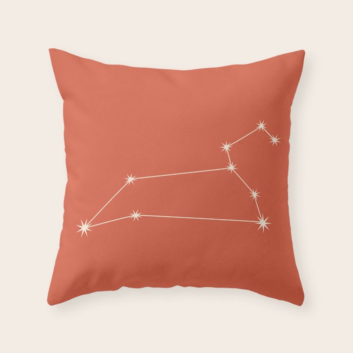 Leo Zodiac Star Constellation Line Art Coral Red Throw Pillow Gallery Image 6