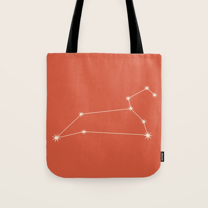Leo Zodiac Star Constellation Line Art Coral Red Tote Bag Gallery Image 1