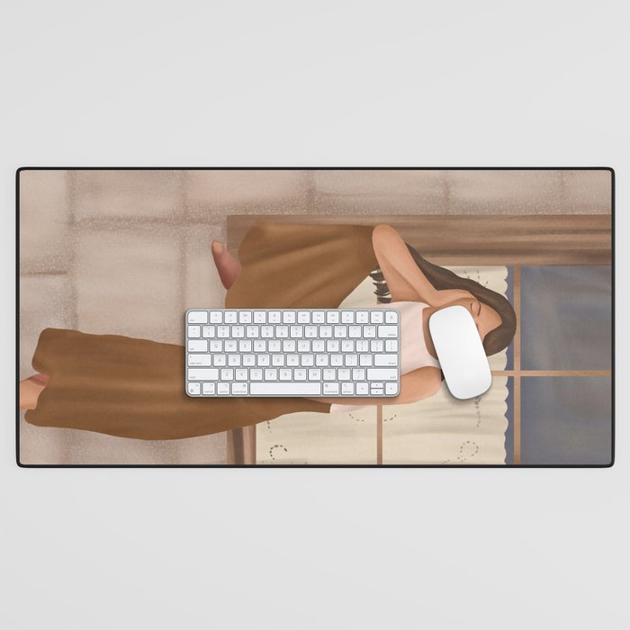 Girl sitting on the window Desk Mat Gallery Image 1