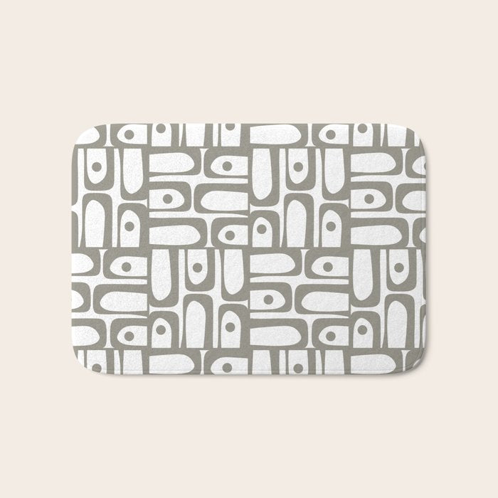 Mid Century Modern Piquet Geometric Multi Pattern in Gray and White Bath Mat Gallery Image 1