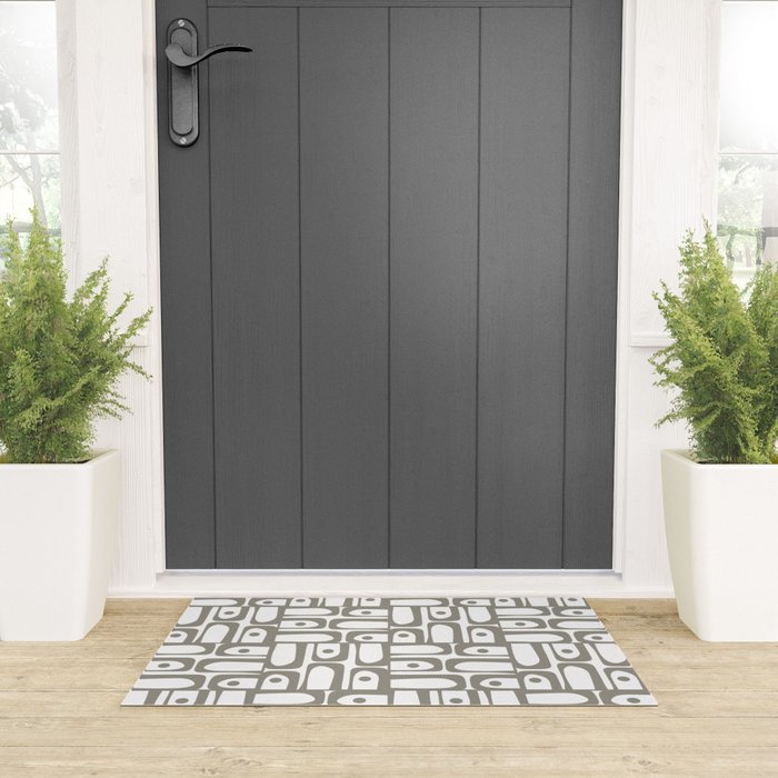 Mid Century Modern Piquet Geometric Multi Pattern in Gray and White Welcome Mat Gallery Image 3