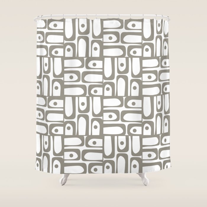 Mid Century Modern Piquet Geometric Multi Pattern in Gray and White Shower Curtain Gallery Image 1