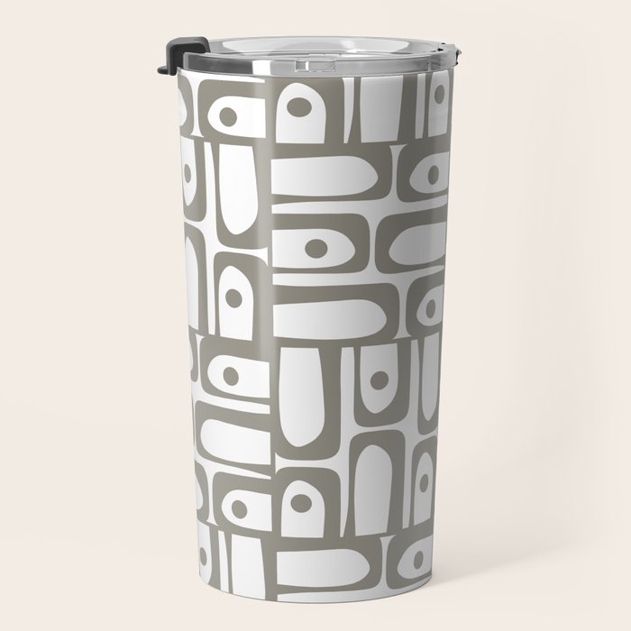Mid Century Modern Piquet Geometric Multi Pattern in Gray and White Travel Mug Gallery Image 3