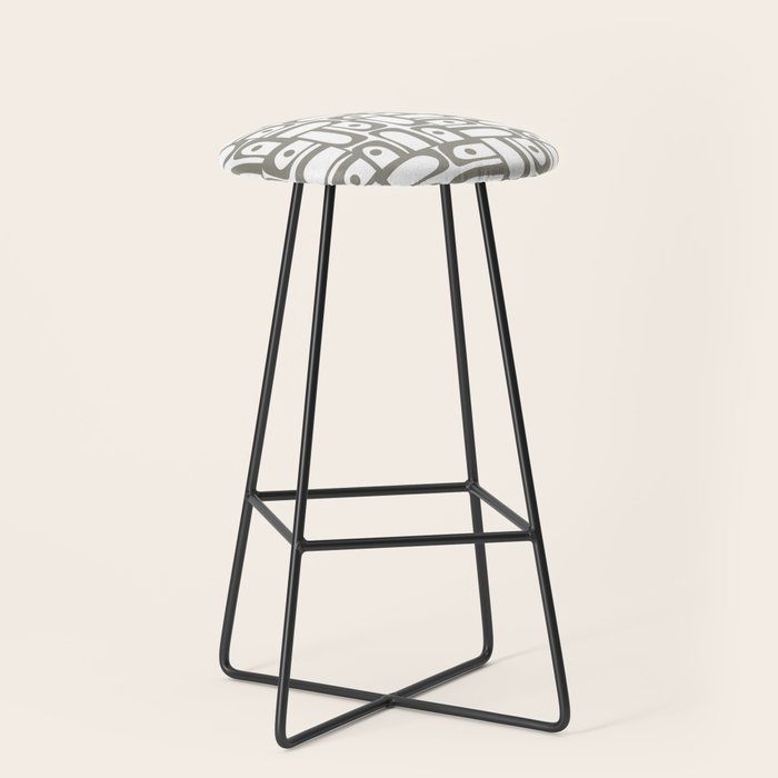 Mid Century Modern Piquet Geometric Multi Pattern in Gray and White Stool Gallery Image 1