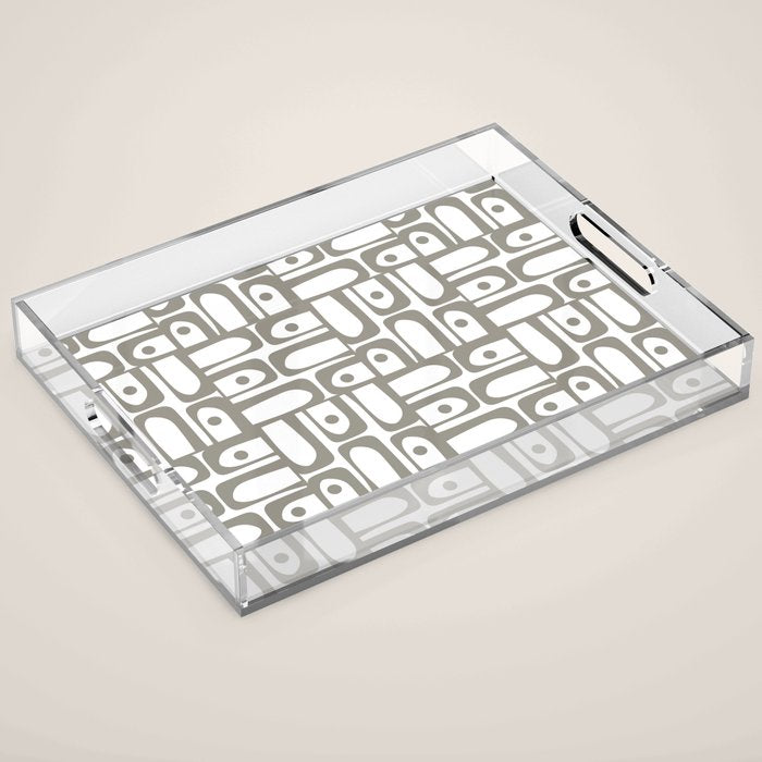Mid Century Modern Piquet Geometric Multi Pattern in Gray and White Acrylic Tray Gallery Image 1