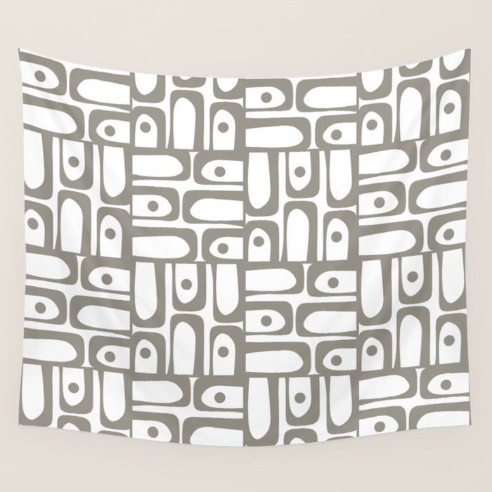 Mid Century Modern Piquet Geometric Multi Pattern in Gray and White Wall Tapestry Gallery Image 4